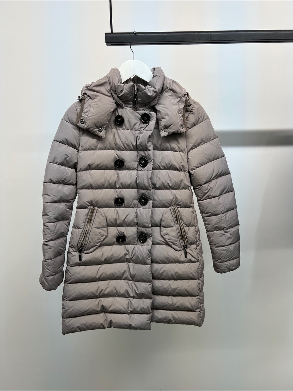 Moncler Grey Quilted Double-Breasted Puffer Coat